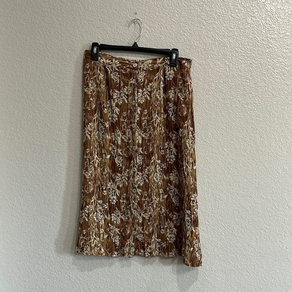 Vintage Worthington Brown Button Down Front Floral Print skirt Size Large - Picture 1 of 9